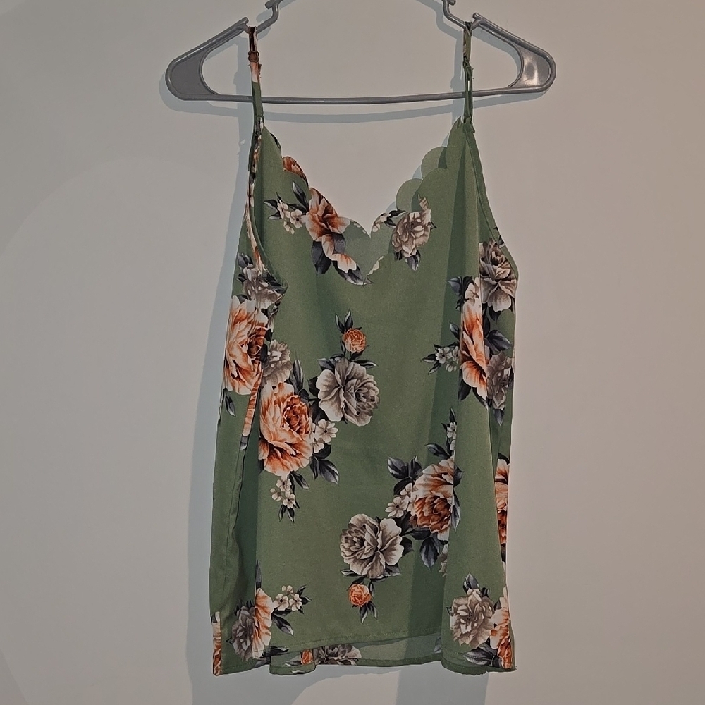 Green and Orange Sleeveless Floral Camisole Top